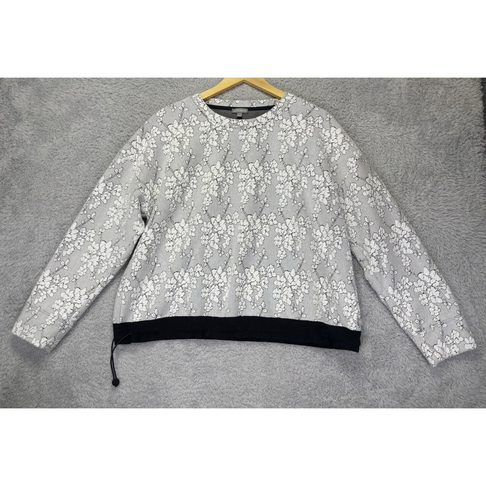 T by Talbots XL Jacquard Crewneck Pullover White Black Cherry Blossom Sweatshirt - Picture 4 of 9